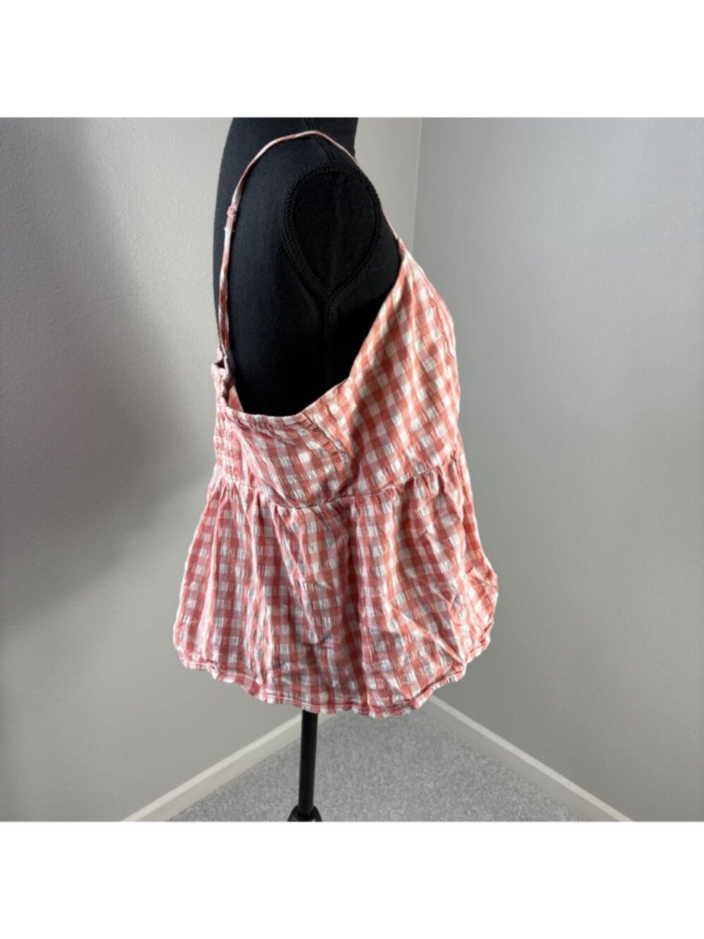 Wild Fable Tank Top XXL Smocked Gingham Orange White Cottagecore Farm Girl - Picture 6 of 9